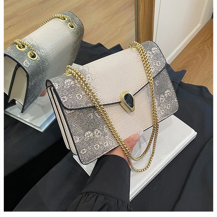 Stylish PU Snake Print Small Square Shoulder Bag - Trendy Crossbody Purse With Flap Closure & Zipper Pocket - Medium Size Handbag In Multiple Colors_voghion.com