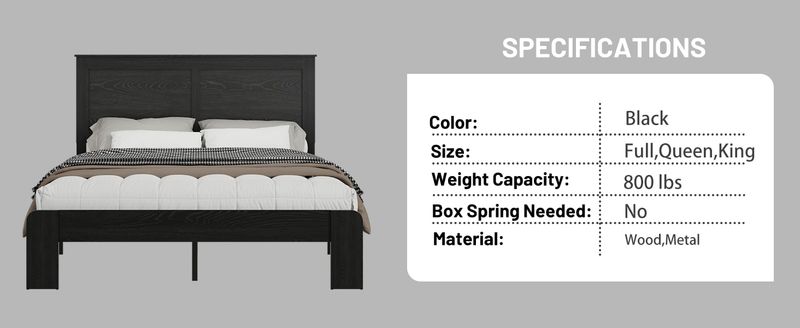Bed Frame King Size, Wood Platform Bed Frame , Noise Free,No Box Spring Needed And Easy Assembly Tool,Large Under Bed Storage,Dark Black_voghion.com