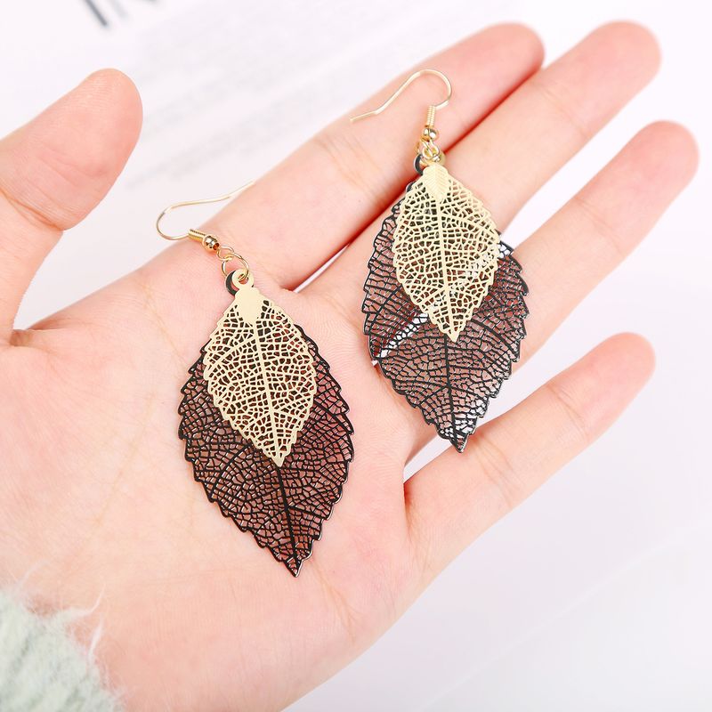 Heißer verkauf ohrringe blatt ohrringe gold einfache doppel schicht hohl blatt ohrringe retro_voghion.com