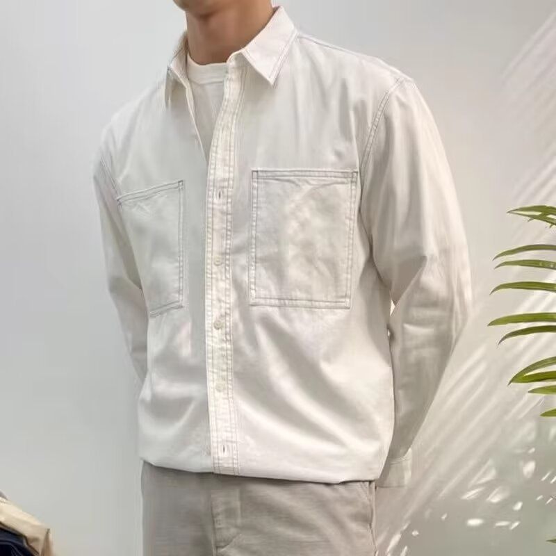 Leichtes und ausgereiftes Design für den Herbst, japanische Freizeitjacke mit Doppeltasche, weiß, langärmelig_voghion.com