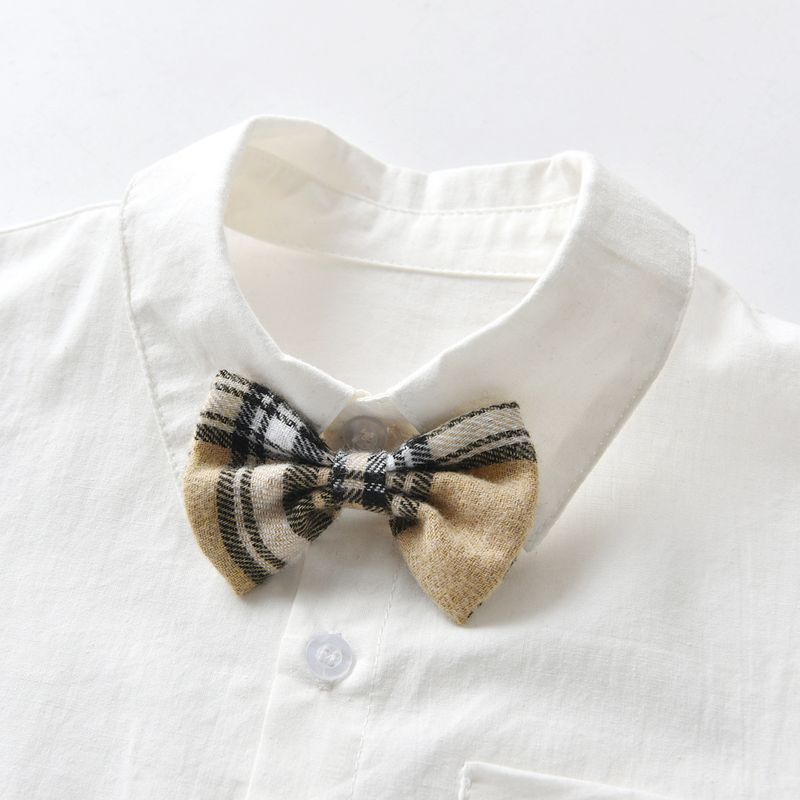 Abbigliamento per bambini Ragazzi camicia bianca a maniche corte pantaloncini a quadri scozzesi color kaki abito da gentiluomo per bambini piccoli e grandi abito a quattro pezzi_voghion.com