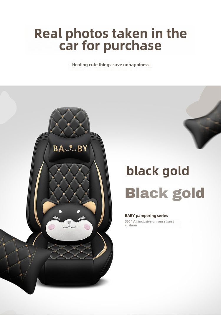 Nueva funda para asiento de coche con diseño de dibujos animados de cabeza de perro universal para las cuatro estaciones con cojín de cuero con diamantes y todo incluido de Crown_voghion.com