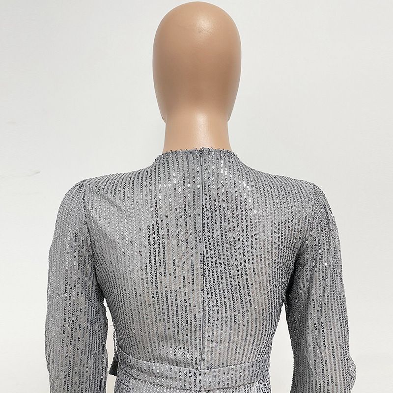 Damkläder Ins Style Deep V Mode Casual Jumpsuit Långärmat Bälte Paljett Jumpsuit Dam_voghion.com
