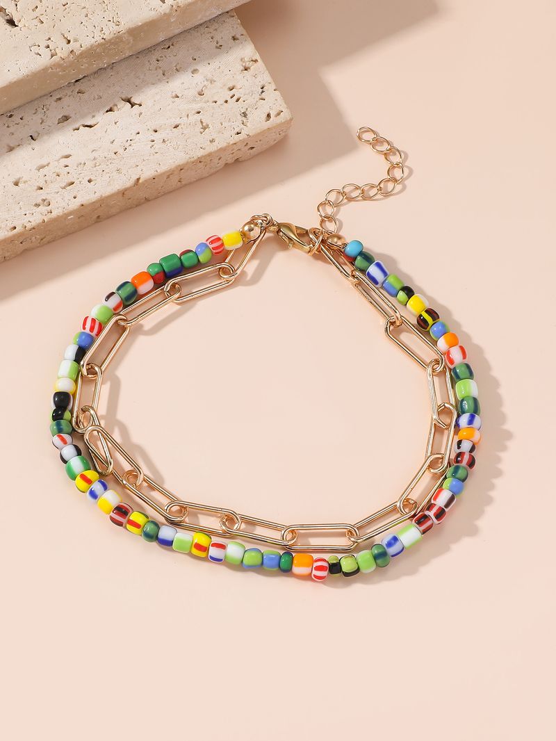 Fashion Simple Double Layer Inlaid Diamond Anklet For Women, Unique Creative Heart Pendant Beach Chain_voghion.com