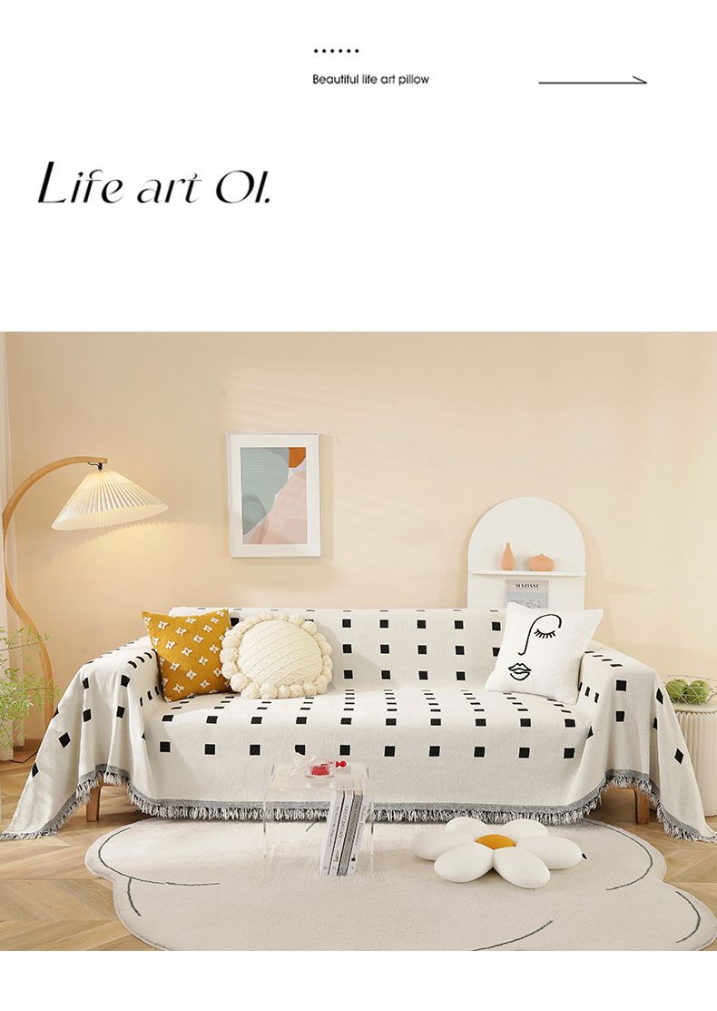 Wendbarer Sofabezug aus nordischem Chenille – doppelseitig, rutschfest, kariertes Design für Anbausofas (mehrere Größen und Farben)_voghion.com