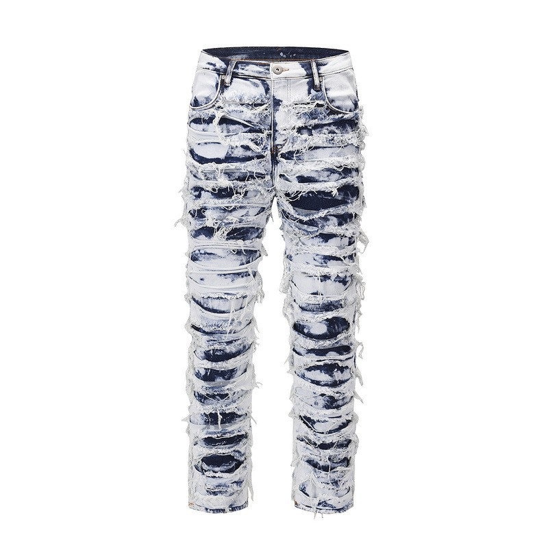 Pantalon en Denim extensible pour hommes, style rétro, destruction rayée, lavage Horizontal, ancienne marque de mode, mendiant, Hiphop_voghion.com