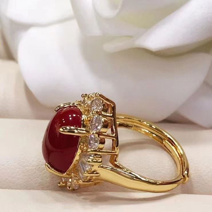 Anello alla moda versatile in corallo rosso sintetico per donna, stile coreano_voghion.com