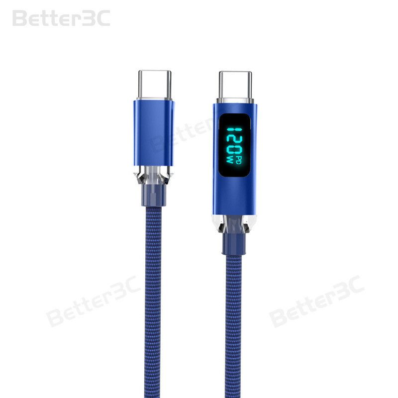 120 W Digitalanzeige USB/Typ C auf Typ C Kabel 6 A Superschnelllade Typ C Ladegerät Adapter Anti Biegen Weben Datenkabel für PC Laptop iOS15/16_voghion.com
