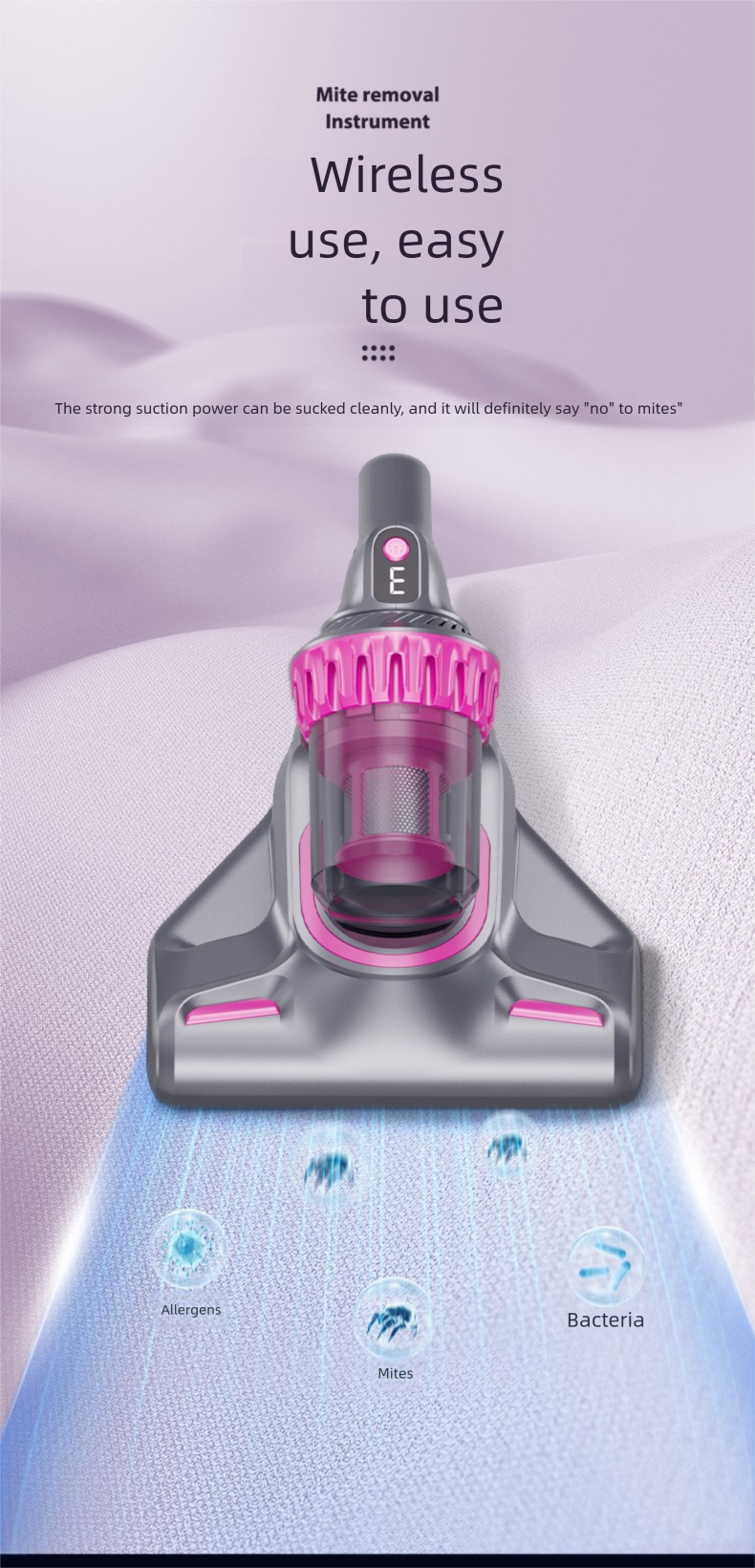 Aspirapolvere portatile sterilizzatore UV, potente aspiratore per rimuovere gli acari dal letto, dal materasso e dal divano, per uso domestico_voghion.com