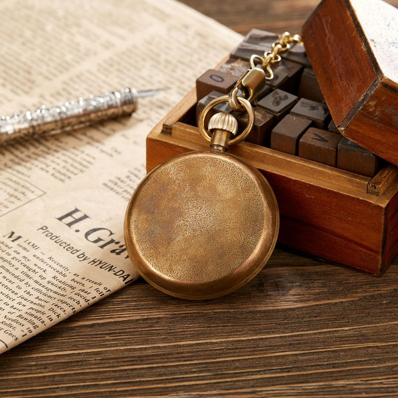 New Retro Pure Copper Coverless Roman Numerals Five Hands Mechanical Pocket Watch_voghion.com