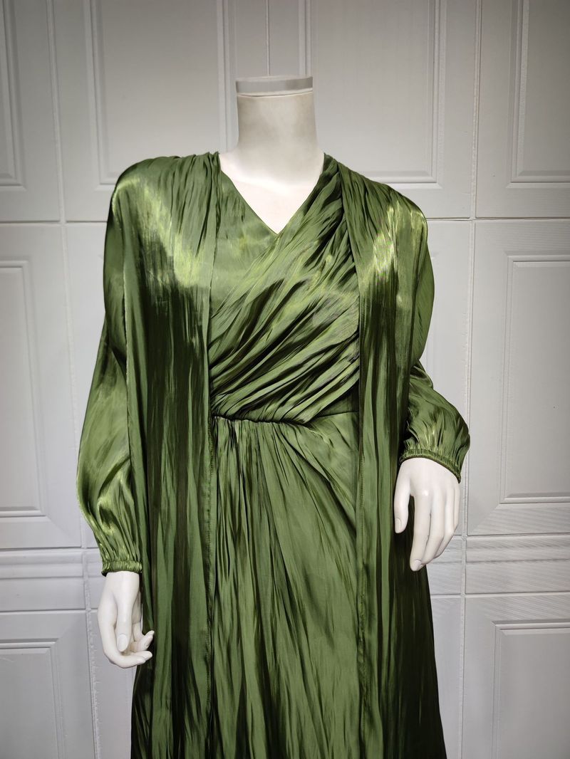 Damenbekleidung Helles Seidenkleid Dubai Robe Mode Abaya Weicher Zweiteiler_voghion.com