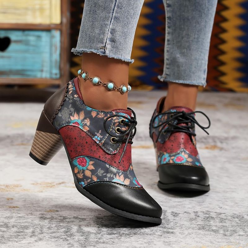 Damen-Ankle-Boots, Herbst/Winter, kurze Stiefel im Ethno-Stil, Boho-Stil, Schnürung, runde Zehenpartie, Blockabsatz, kurze Stiefel aus Kunstleder_voghion.com