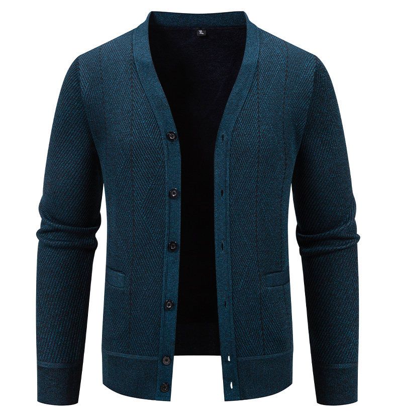 Herrenbekleidung – Fleecegefütterter Strickjackenpullover, warmer Winterpullover mit V-Ausschnitt für lässige und stylische Outfits (erhältlich in 5 klassischen Farben und 4 Größen)_voghion.com