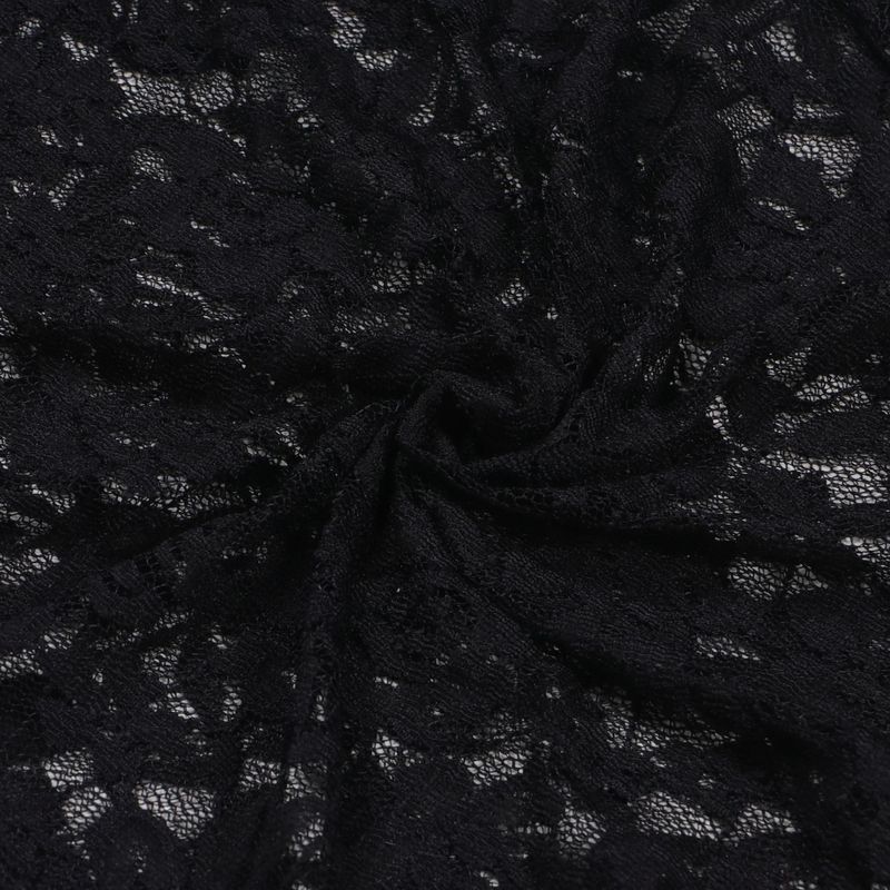 Elegante completo in pizzo da due pezzi: top trasparente aderente e pantaloni con elastico in vita per donna_voghion.com