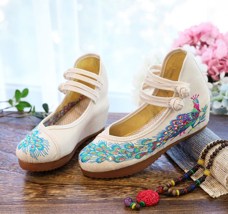 High Heels, einzelne Schuhstollen, Kuhsehnensohlen, bestickte Stoffschuhe für Damen, lässige Tanzschuhe_voghion.com