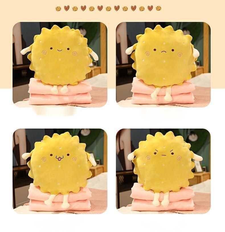 Cute Cartoon Cookie Pillow Dual-use Air Conditioner Sofa Cushion Office Nap Foldable Car Blanket_voghion.com