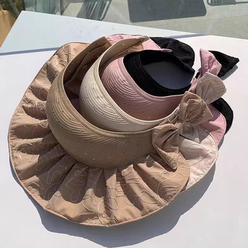 Cappello da sole da donna con protezione UV, per le vacanze al mare, con possibilità di annodare la coda di cavallo, cappello a cilindro vuoto, versatile cappello da sole con tesa larga_voghion.com