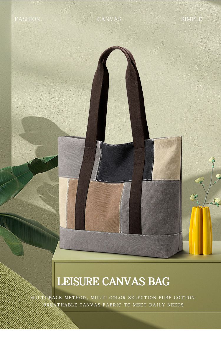 Borsa a tracolla da donna, grande capacità, alla moda, in tinta unita, in tela, retrò, a tracolla_voghion.com
