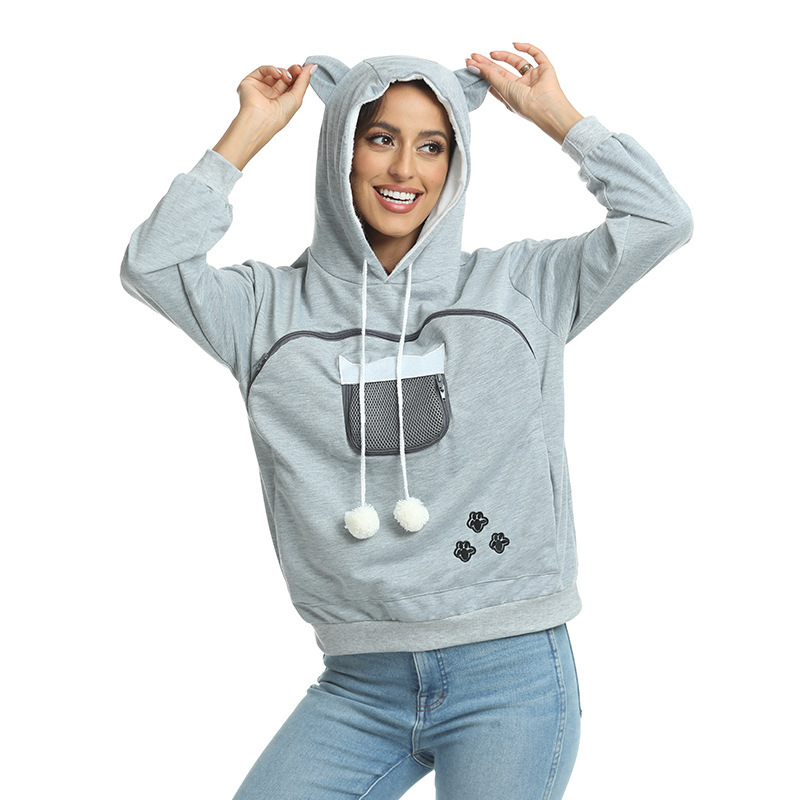 Women's zipper cat dog kangaroo hoodie fashion print pocket hoodie_voghion.com
