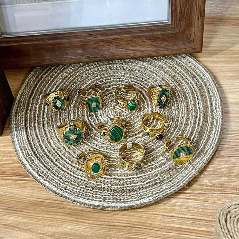 Net-red Natural Stone Opening Titanium Steel Ring With Non Fading Loose Malachite Niche Bracelet_voghion.com