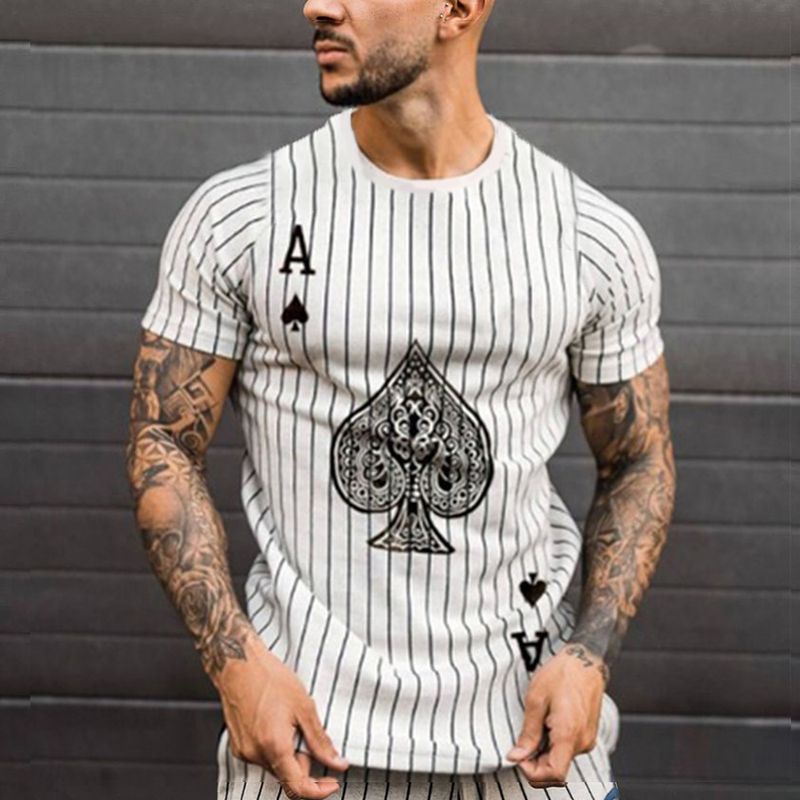 Abbigliamento da uomo estivo a maniche corte 2024 per l'esportazione, stampa 3D con lettere a forcella casual, strisce verticali sciolte_voghion.com
