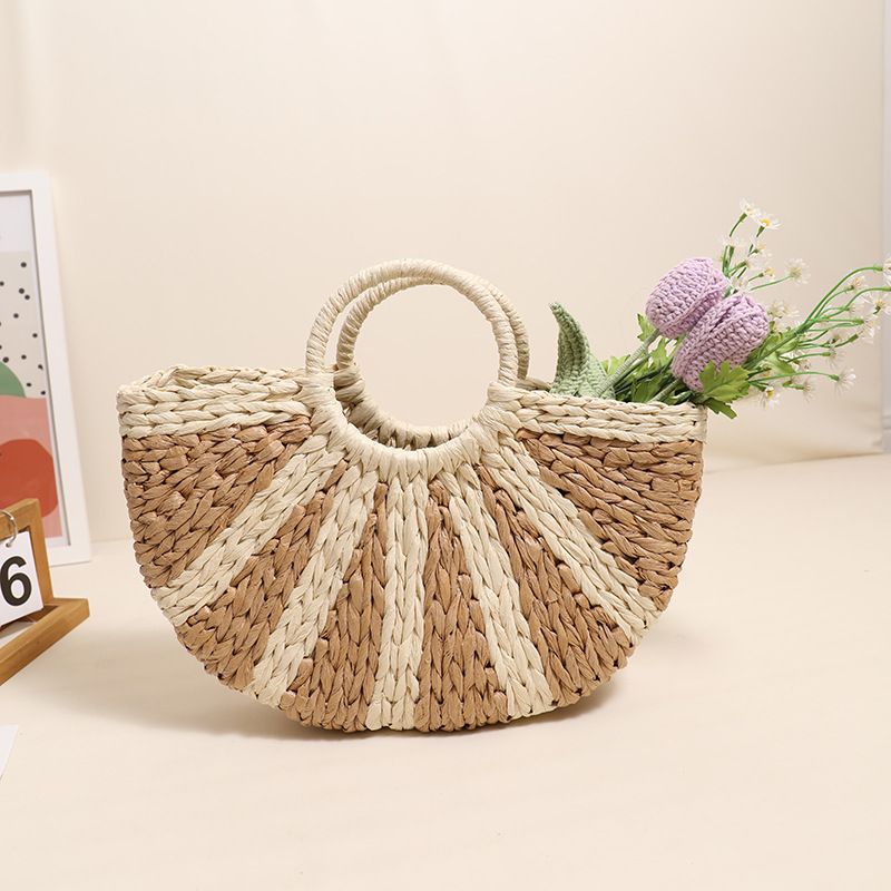 Neue Halbkreis Damen gewebte Tasche Halbkreis Stroh Tasche Handtasche Urlaub Strand Tasche_voghion.com