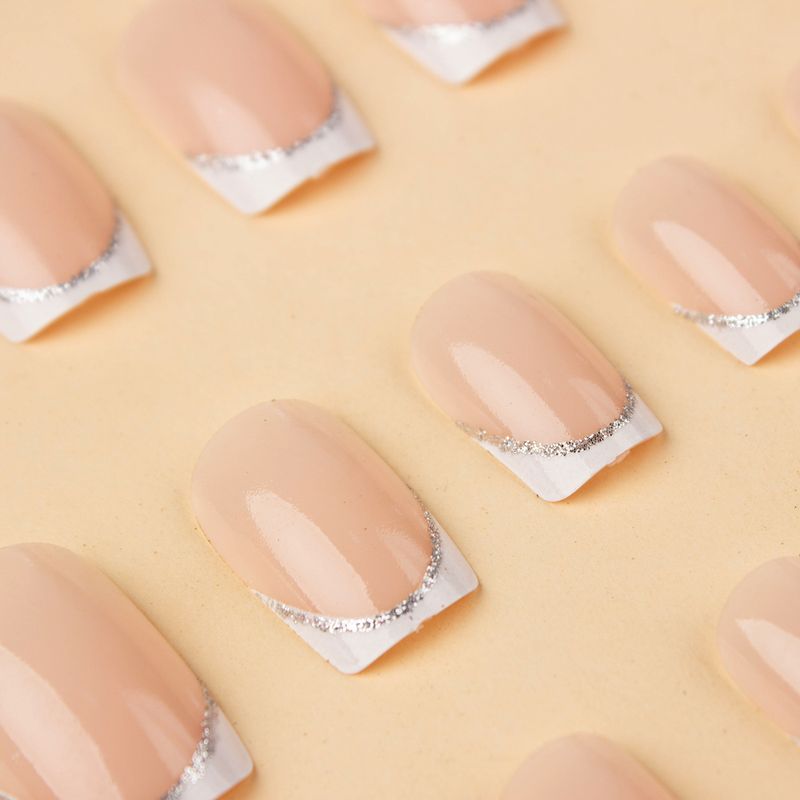 24 pezzi di unghie finte finte quadrate, di media lunghezza, con punta francese bianca e glitter - Kit di unghie finte riutilizzabili con colla e lima_voghion.com