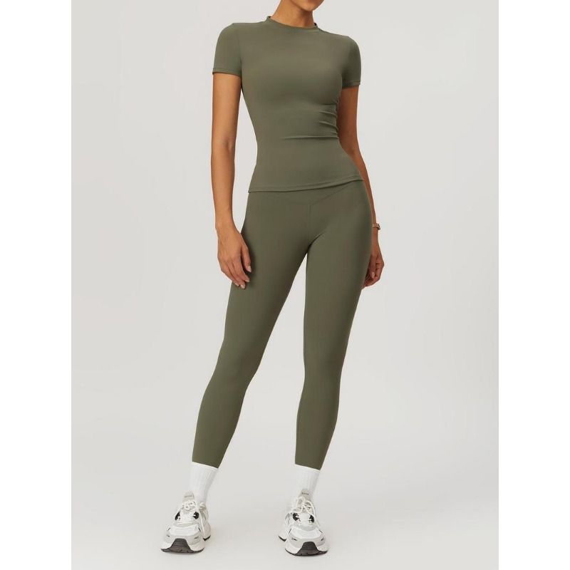VoleFox 2/4 bucăți Set trening pentru femei, tricou sport confortabil cu guler rotund și colanți cu talie înaltă, pentru yoga, antrenament la sală_voghion.com