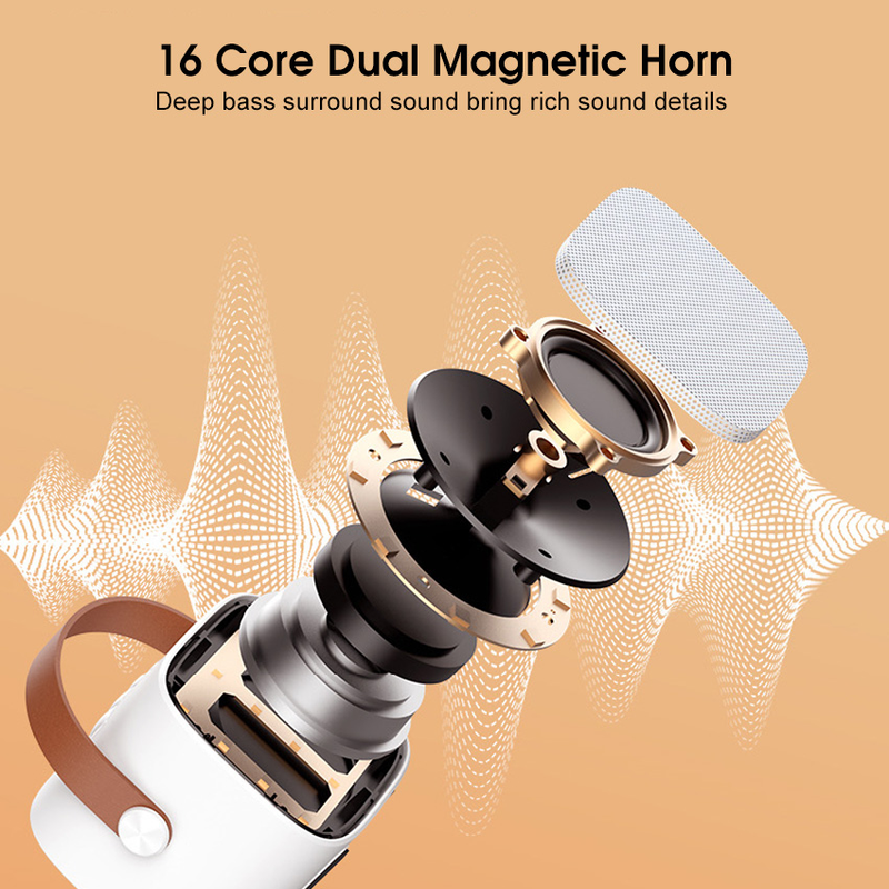 Mini Born KTV Home Wireless Bluetooth Mini Karaokê Microfone doméstico Áudio Microfone integrado Alto-falante universal para canto com microfone duplo_voghion.com