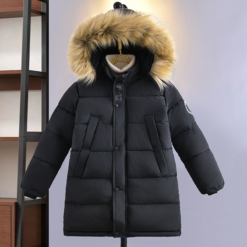 Manteau d'hiver en coton pour garçon, version coréenne, grande taille, lettre pour enfants, mi-long, en duvet, épais et chaud, tendance_voghion.com