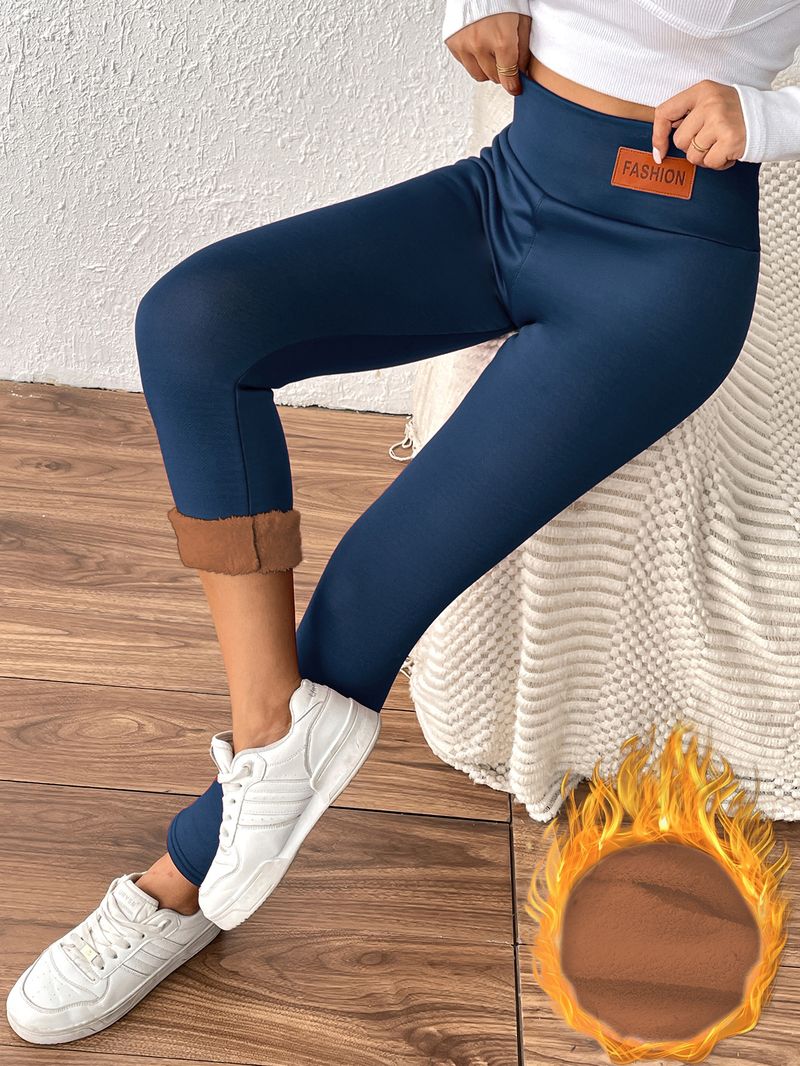 Pantaloni caldi in pelle di agnello color caffè per le donne in inverno, vita alta e snellenti con fodera in pile_voghion.com