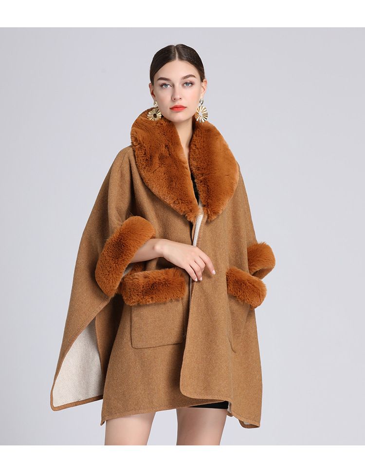 Damenkleeder Imitatioun Rex Kanéngchenpelzkragen Schal Mantel Grouss Gréisst locker Wollmantel Cardigan fir Fraen_voghion.com