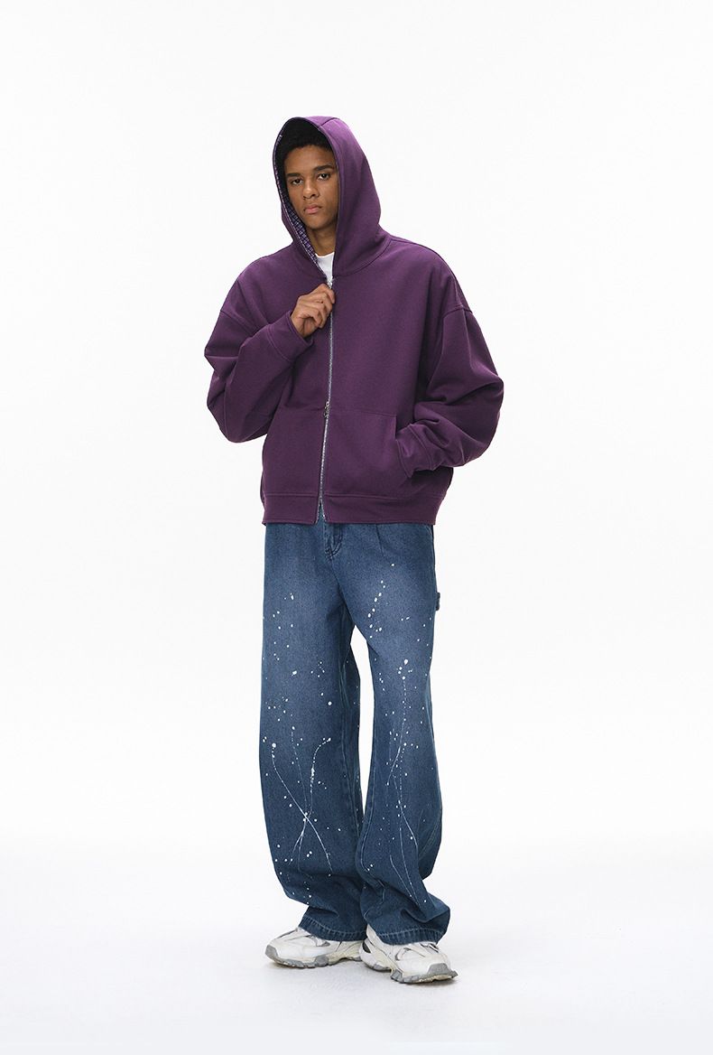 Abbigliamento da uomo Jie Zhan | Giacca bicolore a quadri squadrati 25 Autunno Nuovo Felpa con cappuccio casual corta da coppia_voghion.com