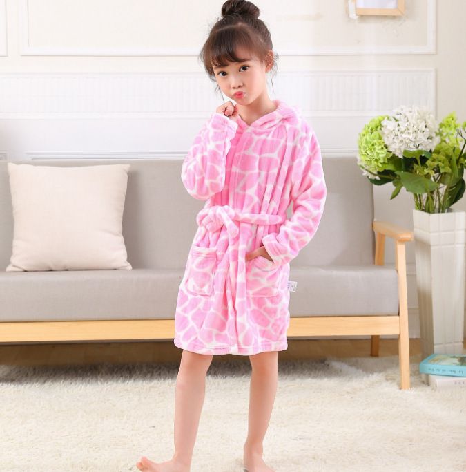 Spring Homewear Boys And Girls Baby Bathrobes Cartoon Flannel Hooded Children's Nightgown_voghion.com