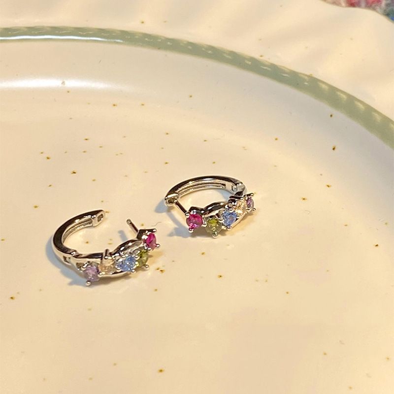 Korean Dongdaemun Colorful Inlaid Diamond Cuffs Niche Simple Ins Style Versatile Earrings Light Luxury High-end Sense_voghion.com