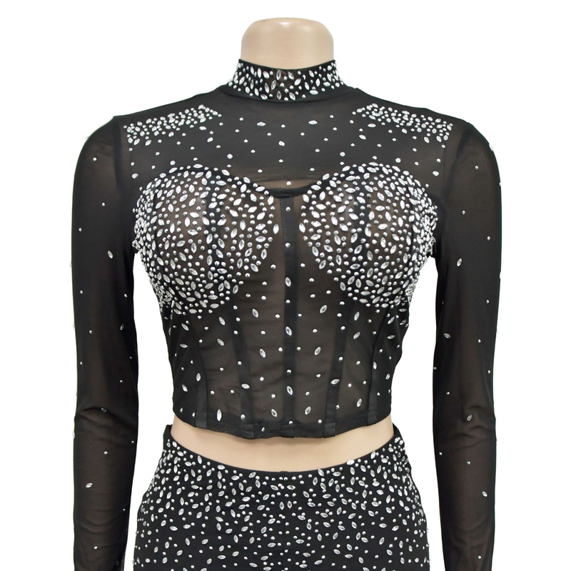 Conjunto de duas peças de calças de manga comprida de diamante quente de malha de cor sólida feminina_voghion.com