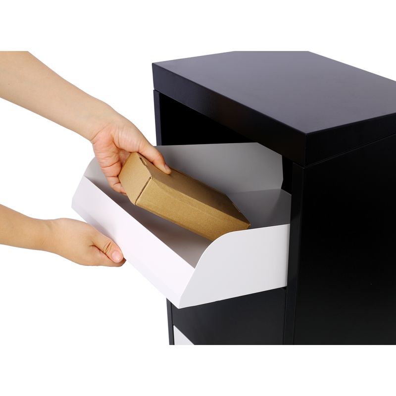 Package Delivery Box, 14'' x 11.3'' x 42'', Galvanized Steel Parcel Mailbox w/Code Lock & Mounting Hardware, for Outdoor Porch, Curbside, Black and Wh_voghion.com
