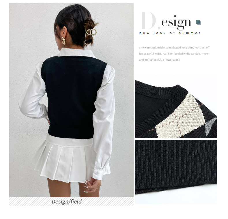 College Sweet and Spicy Style Short Knitted Rhombus Sweater Waistcoats_voghion.com