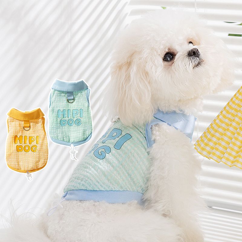 Lote de ropa para perro de verano con cuello a cuadros y jacquard, camiseta sin mangas con tirador, osito Bibi pequeño_voghion.com