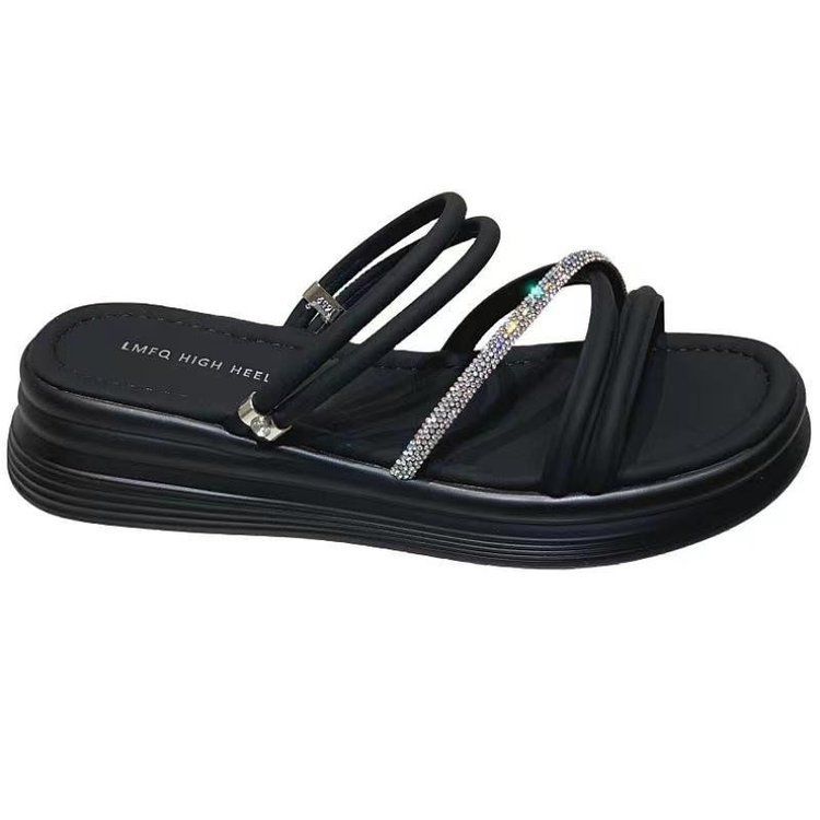 Strass Una parola Drag Femmina Muffin Tacco Pendenza Due Indossare Spiaggia Versatile Indossare Ciabatte Fresche_voghion.com