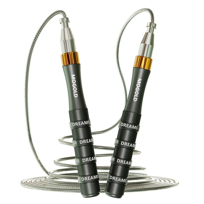 Corda per saltare autobloccante con doppio cuscinetto, manico in lega di alluminio con texture in silicone blu e oro, personalizzabile con laser fai da te_voghion.com