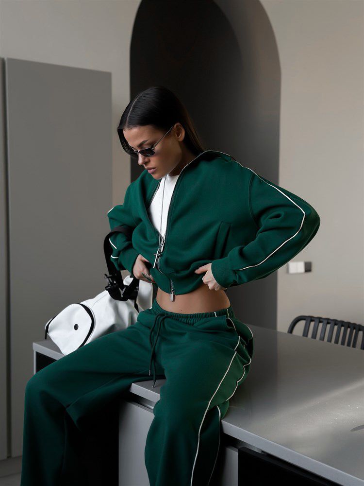 Women's Casual Streetwear Set – Zip-Up Hoodie & Drawstring Jogger Pants, Breathable Polyester Blend(S-XL, Solid Colors, Trendy Athleisure)_voghion.com