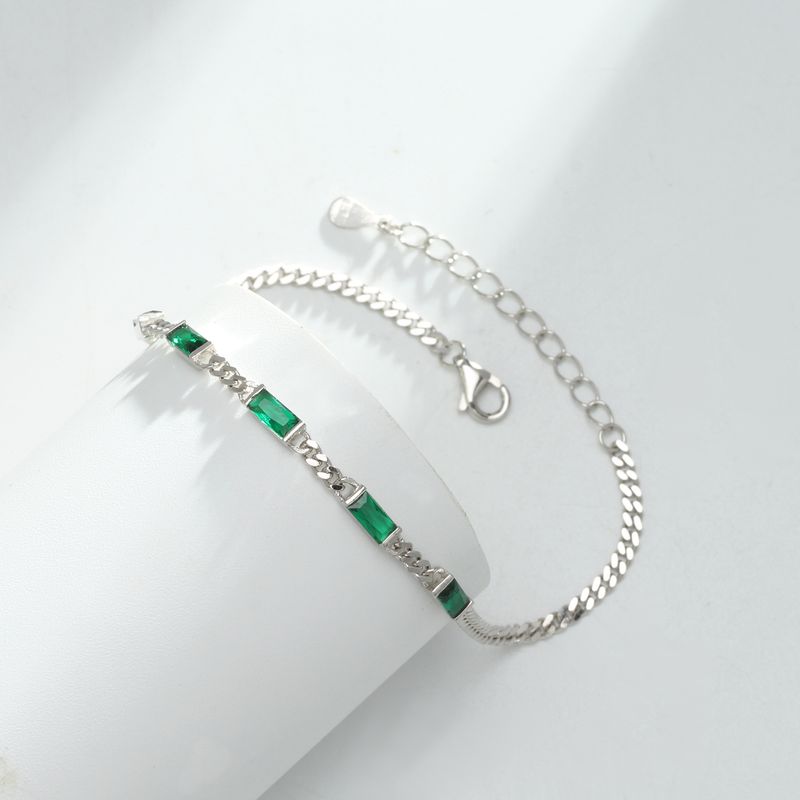 Bracciale a catena in argento sterling con zirconi cubici in stile francese vintage da donna e da uomo, design geometrico minimalista, design retrò, bracciale Dopamine_voghion.com