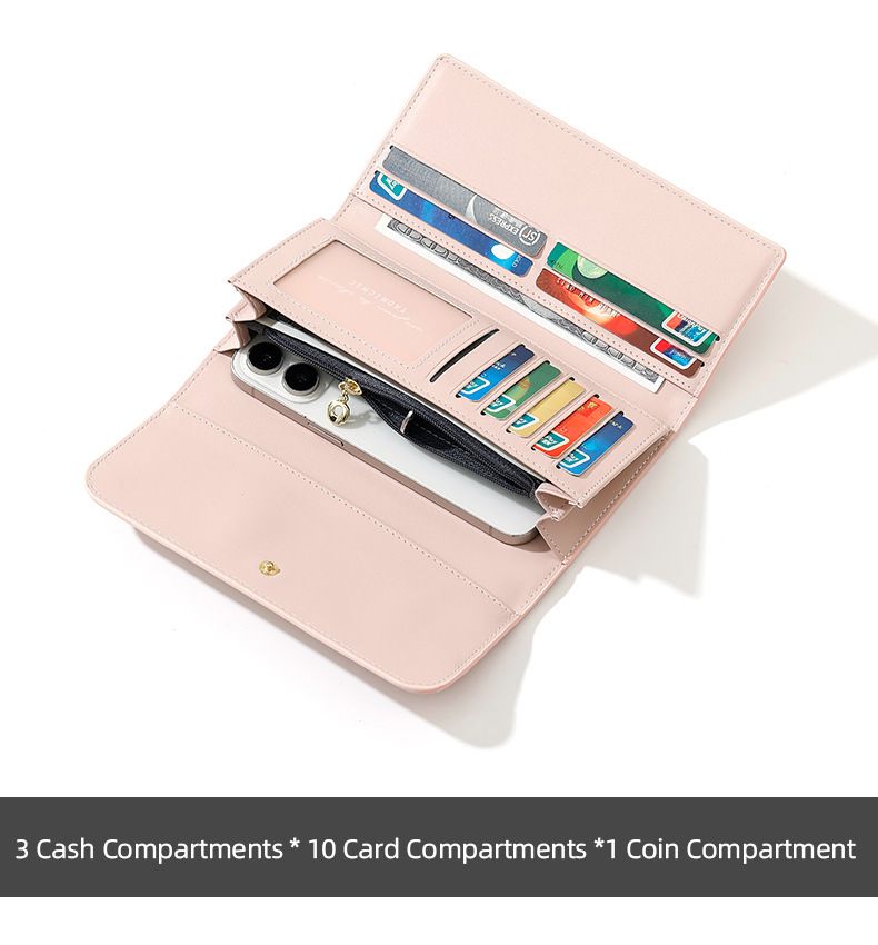 Medium-length Women's Wallet Big Brand Three-fold Multi-card Slots Splicing Hand-held Genuine Leather Folding Mobile Phone Grab Bag Zipper Wallet_voghion.com