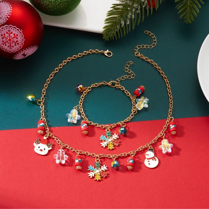 Set di collane natalizie a strati per donna, collane con ciondolo a forma di albero di Natale e fiocco di neve color oro, gioielli per le feste come regali per le feste di Natale._voghion.com