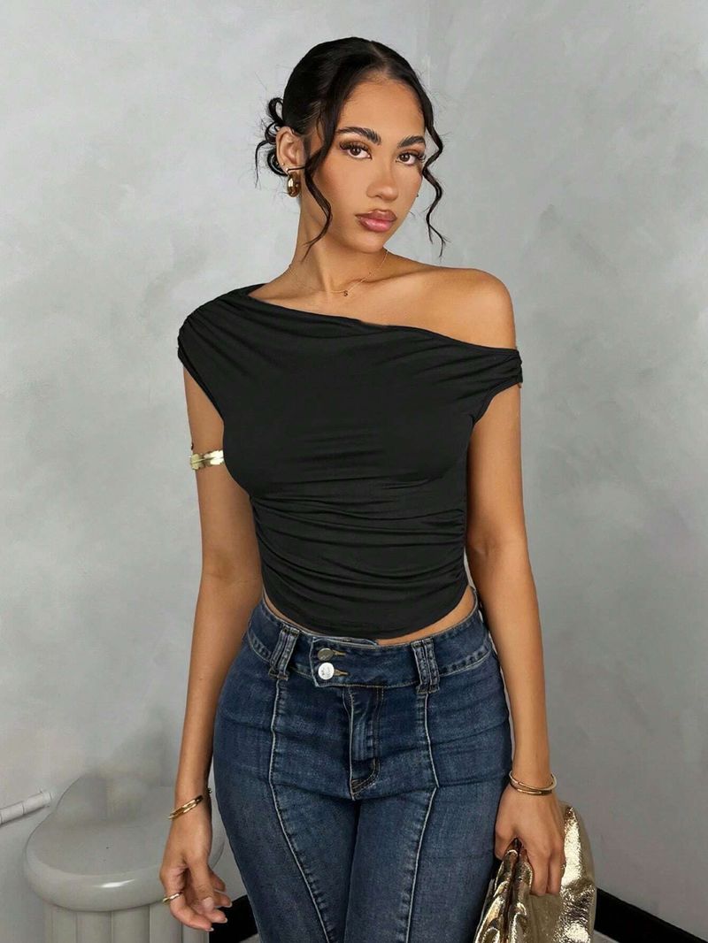 Abbigliamento da donna, estivo, nuovo, versatile, decorativo, piccolo gilet plissettato, monospalla, corto, da donna, sexy, da ragazza calda_voghion.com