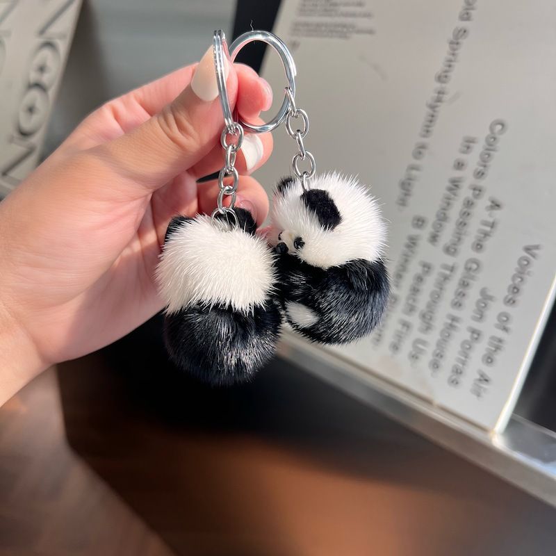 Niedlicher echter Nerzpelz, kleiner Panda, Auto-Schlüsselanhänger, Anhänger, Plüschpuppe, Rucksack, Dekoration, kleines Geschenk_voghion.com