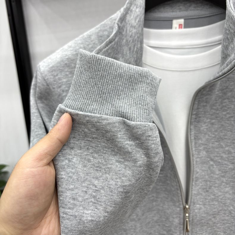 Herren-Reißverschlussjacke aus hochwertigem Baumwoll-Mix – Atmungsaktive Sportbekleidung mit entspannter Passform und geripptem Saum (Hellgrau/Marineblau/Schwarz/Anthrazit/Dunkelblau)_voghion.com