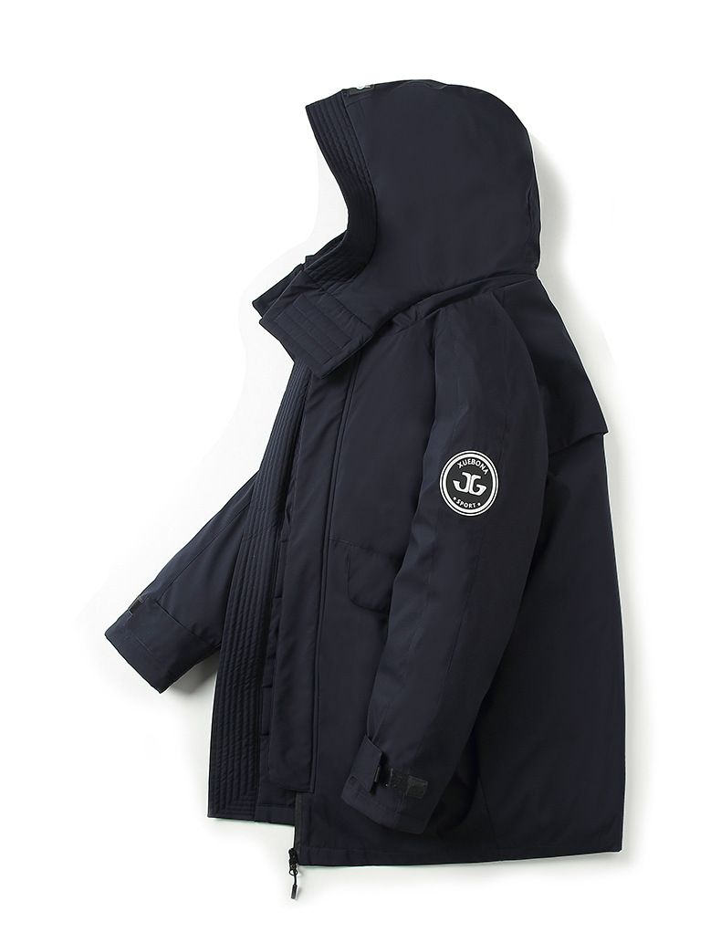 Herrenbekleidung, extra große, lange Daunenjacke mit herausnehmbarem Innenfutter, strapazierfähiger Arbeitsmantel für extrem kaltes Wetter – Schwarz, Rot, Elfenbein_voghion.com
