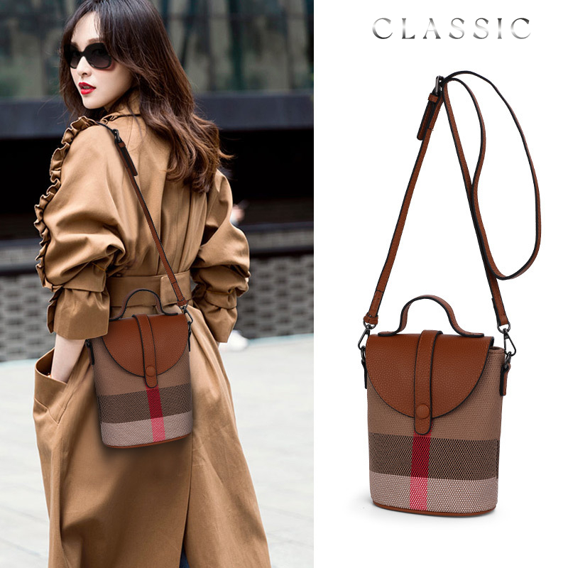 Mini Lattice Canvas Crossbody Ladies Leather Zipper Mobile Phone Fashion Handbag Women Casual Small Shoulder Bag_voghion.com